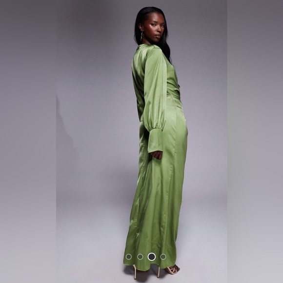 ASOS DESIGN Twist Front Bias Satin Maxi Dress w/ Gold Hardware in Olive Green ✨ - Picture 2 of 2